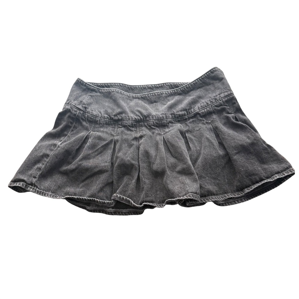 American Eagle High Rise Mini Skort Womens 8 Black Pleated Denim Skirt Shorts